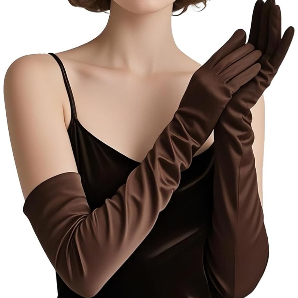 Elegant Brown Fine Cotton Opera Gloves NWT
